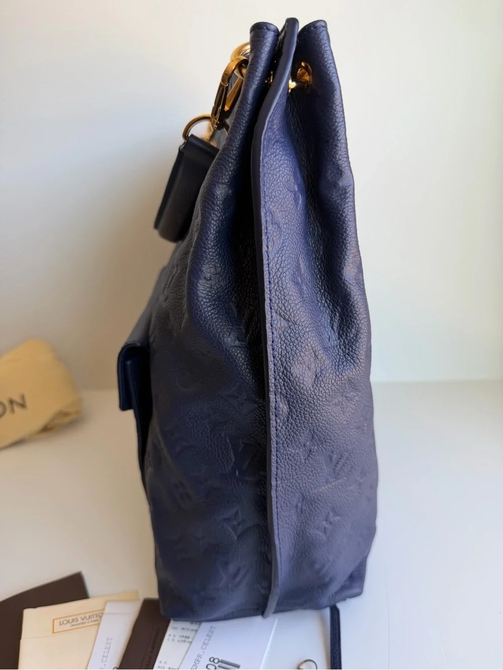 Authentic Louis Vuitton Hobo Métis Celeste Blue Empreinte Leather 2 Way Handbag